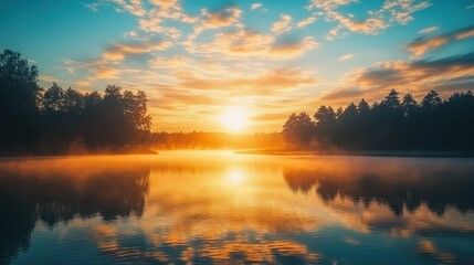 Fototapeta premium Sunrise over Misty Lake