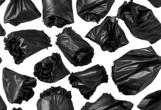 Set of black trash bags isolated on transparent background