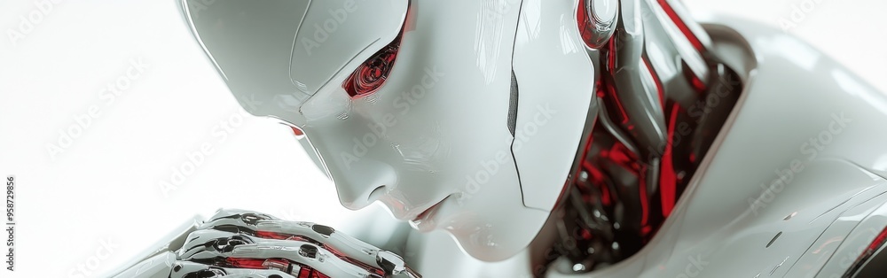 Poster an ai robot reflects on its thoughts, highlighting advanced design and details