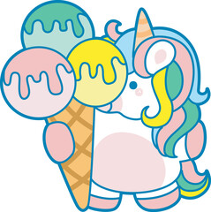 Illustration of cute unicorn activities icon.
Funny rainbow unicorn daily routine stickers.