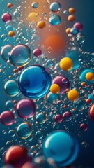 Abstract colorful bubbles on blue background.