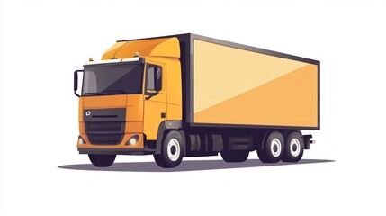 Stylized illustration of a yellow box truck with a minimalist and modern design. The truck is shown in a clean three-quarter view, highlighting its large, boxy cargo area and sleek cab. The bright yel