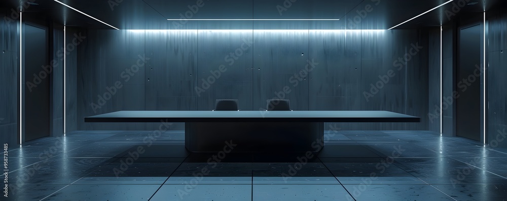 Poster sleek black futuristic table in high tech environment for displaying product concepts