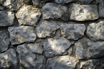 Obraz premium Close-up of a Gray Stone Wall with Irregularly Shaped Stones