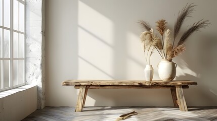 Minimalist Wooden Table in Scandinavian Style Room for Home Decor Display