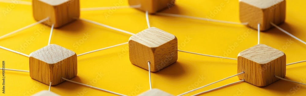 Poster wooden blocks and lines create a visual representation of social connections