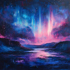 Abstract glowing aurora over a night landscape.Abstract glowing aurora over a night landscape.