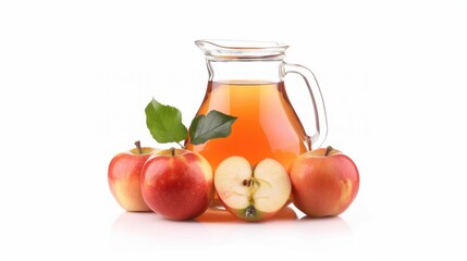 Apple fruit and apple juice cider over white background