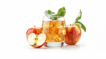 Apple fruit and apple juice cider over white background