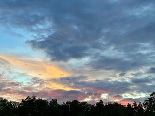 Silhouette of tree and sky background.copy space. Beautiful colorful sky and cloud in twilight time background