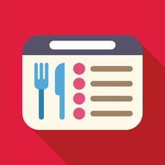 Simple icon of a restaurant menu displaying food choices with a fork and knife icon