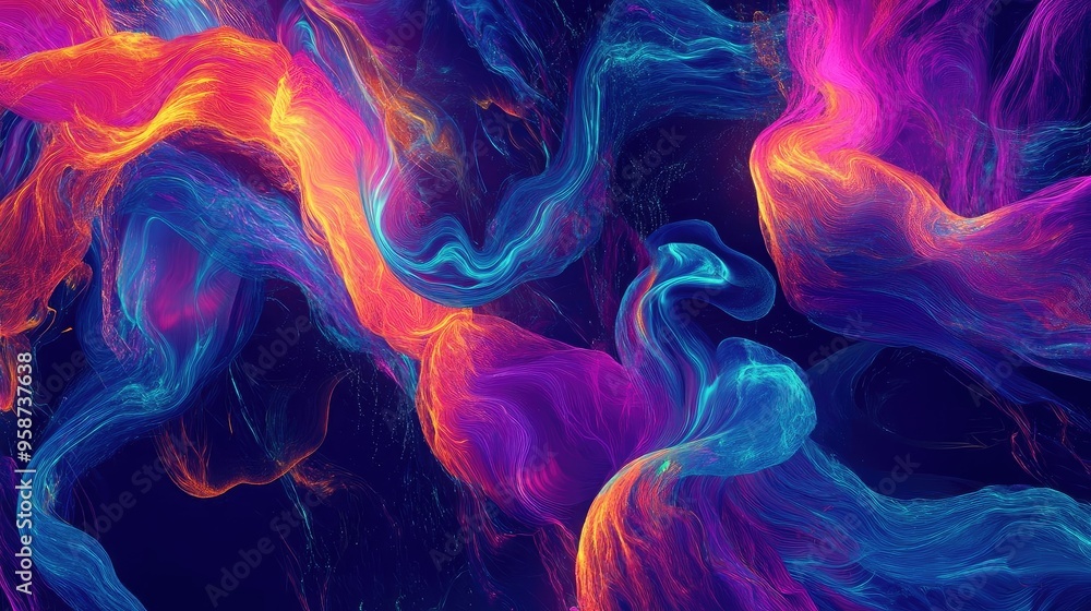 Poster vibrant abstract colors intertwine in a swirling dance, creating a mesmerizing visual experience for