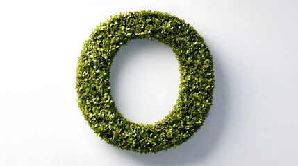 Hyper-Realistic Green Topiary Letter "O" Isolated on a White Background, Ideal for Eco-Friendly and Nature-Inspired Design Concepts