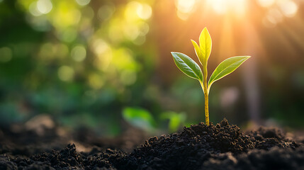 Young green plant growing in fresh soil
