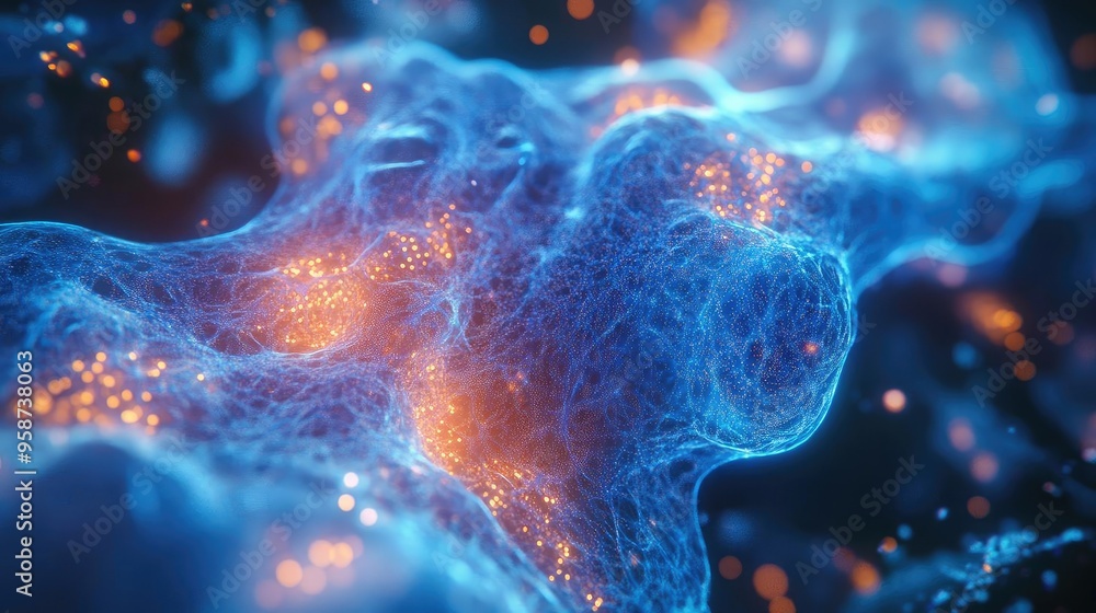 Poster Vibrant abstract representation of interconnected neural connections with glowing elements, symbolizing technology and innovation.