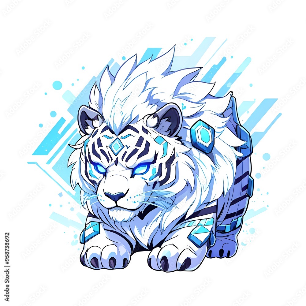 Sticker White Tiger with Futuristic Design