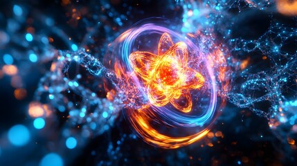 Obraz premium 70. Futuristic depiction of a vibrant atom within a complex mineral-rich molecular network