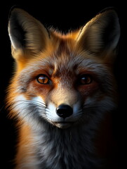 Fototapeta premium portrait of a fox front face on dark background