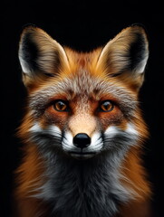 Fototapeta premium portrait of a fox front face on dark background