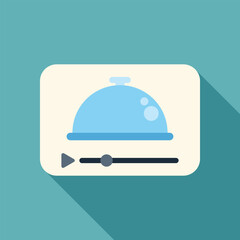 Video player interface showing restaurant cloche, concept for online cooking show, culinary video blog or recipe website