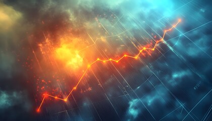 Ascending Orange Line Graph with Digital Background