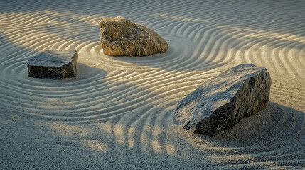 Zen rock garden with sand