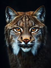 Fototapeta premium portrait of a lynx front face on dark background