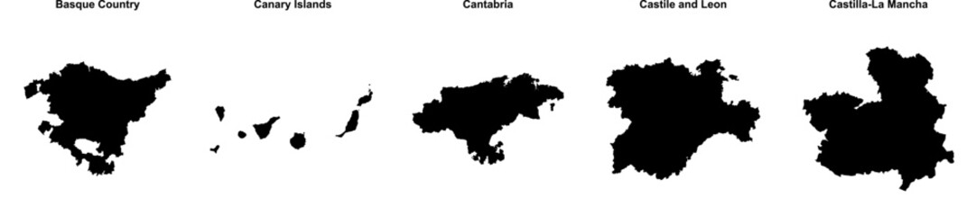 Basque Country, Canary Islands, Cantabria, Castile and Leon, Castilla-La Mancha outline maps