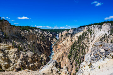 Grand Canyon of the Yellowstone National Park viewing upper and lower waterfalls from various...