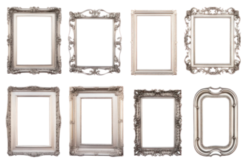 Classic silver vintage frames isolated on white background
