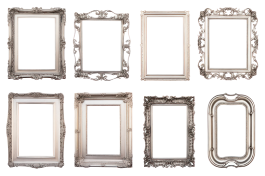Classic silver vintage frames isolated on white background