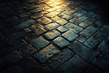 Cobblestone Path Illuminated by Warm Light