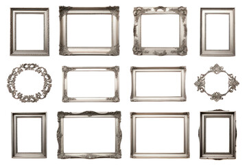 Classic silver vintage frames isolated on white background