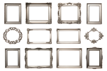 Classic silver vintage frames isolated on white background