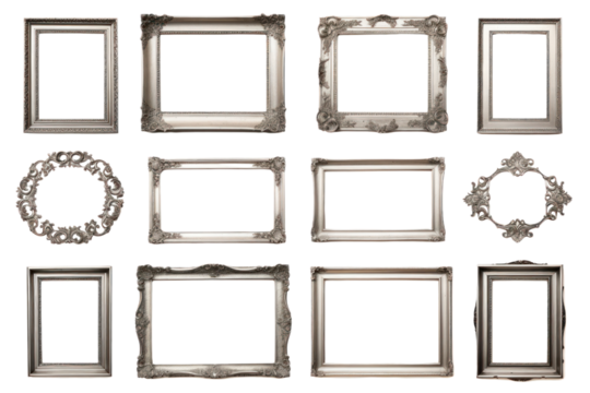 Classic silver vintage frames isolated on white background
