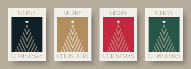Christmas Card Vector Design Template. Set of Christmas Card Designs with Geometric Christmas Tree Illustration. Merry Christmas Greeting Card Concepts