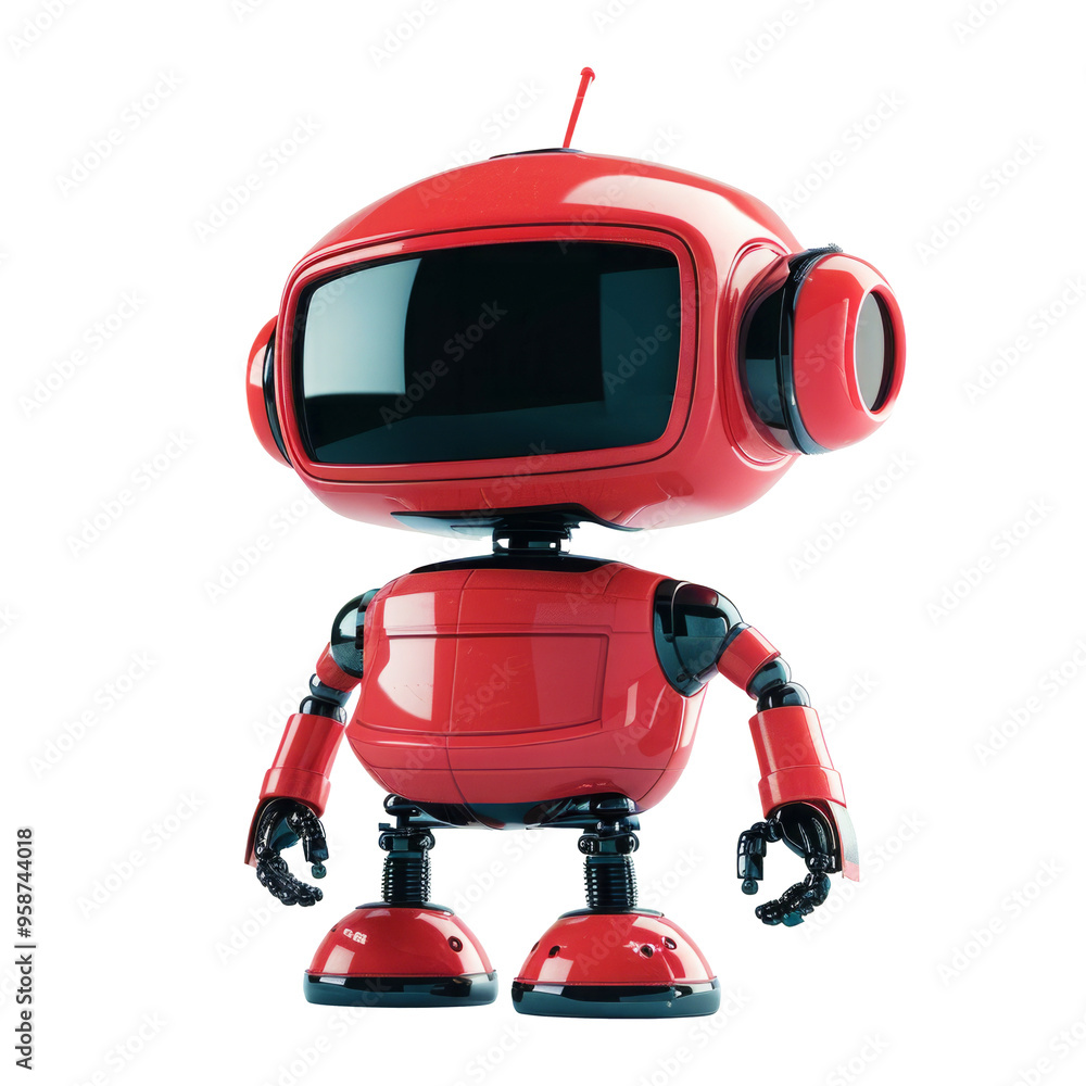Poster cute robot isolated on transparent background. friendly assistant with artificial intelligence