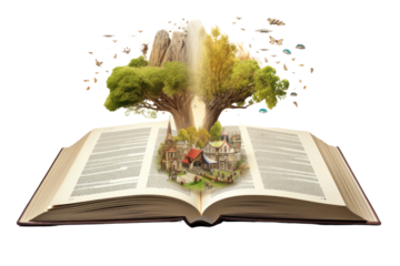 An open book with a page turned slightly to reveal the inner part, isolated on white background