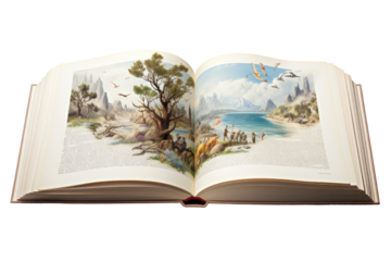 An open book with a page turned slightly to reveal the inner part, isolated on white background