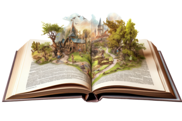 An open book with a page turned slightly to reveal the inner part, isolated on white background