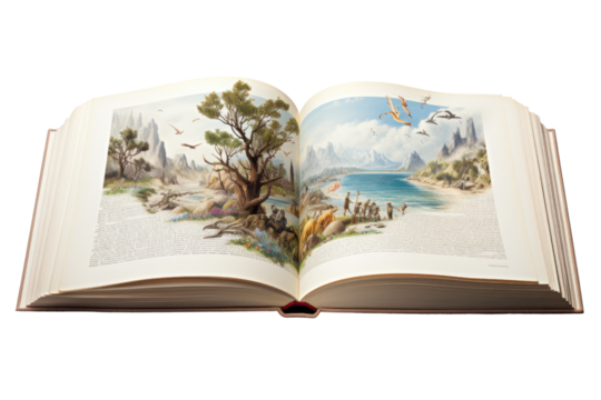 An open book with a page turned slightly to reveal the inner part, isolated on white background