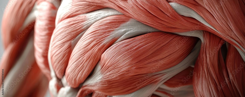 Poster Close-up view of human muscle fibers showcasing intricate textures and detail in a realistic depiction of anatomy.