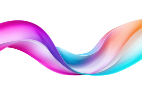 A vibrant rainbow ribbon gracefully curling in mid-air, isolated on white background