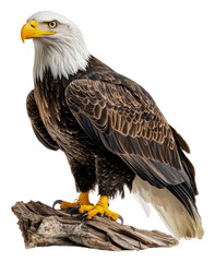 Obraz premium Majestic eagle perched on a branch in natural pose, cut out - stock png.