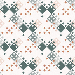 Simple glitch geometric seamless abstract pattern with playful woven summer color. Bright whimsical gender neutral bold irregular shape textile Cotton effect background. 