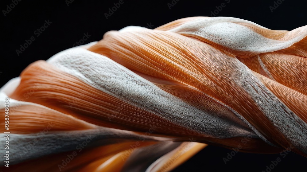Poster Abstract close-up of twisting strands in orange and white, creating a dynamic and textured visual for artistic and design projects.