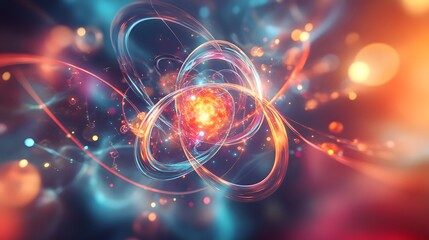 59. Futuristic artistic view of a central nutrient atom with radiant, swirling molecular structures