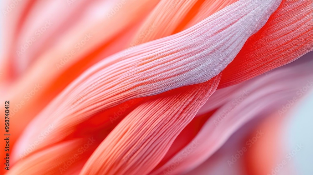 Poster Close-up view of twisted threads showcasing a blend of coral and pastel pink colors, highlighting texture and depth.