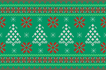 Knitted Christmas and New Year pattern.Pixel art style.scandinavian nordic ethnic.winter geometric seamless.Design for sweater,scarf,comforter,clothes