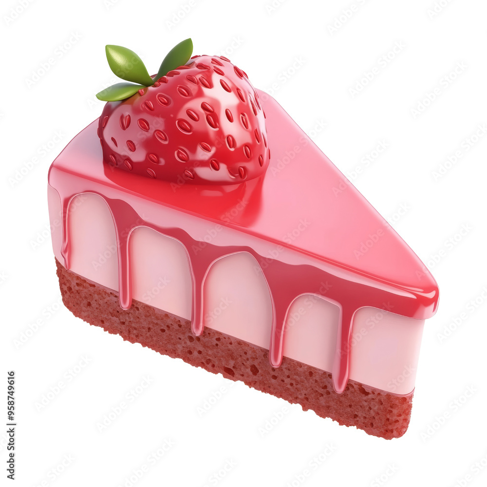 Fototapete cake with strawberry 3d render icon isolated on transparent background cutout